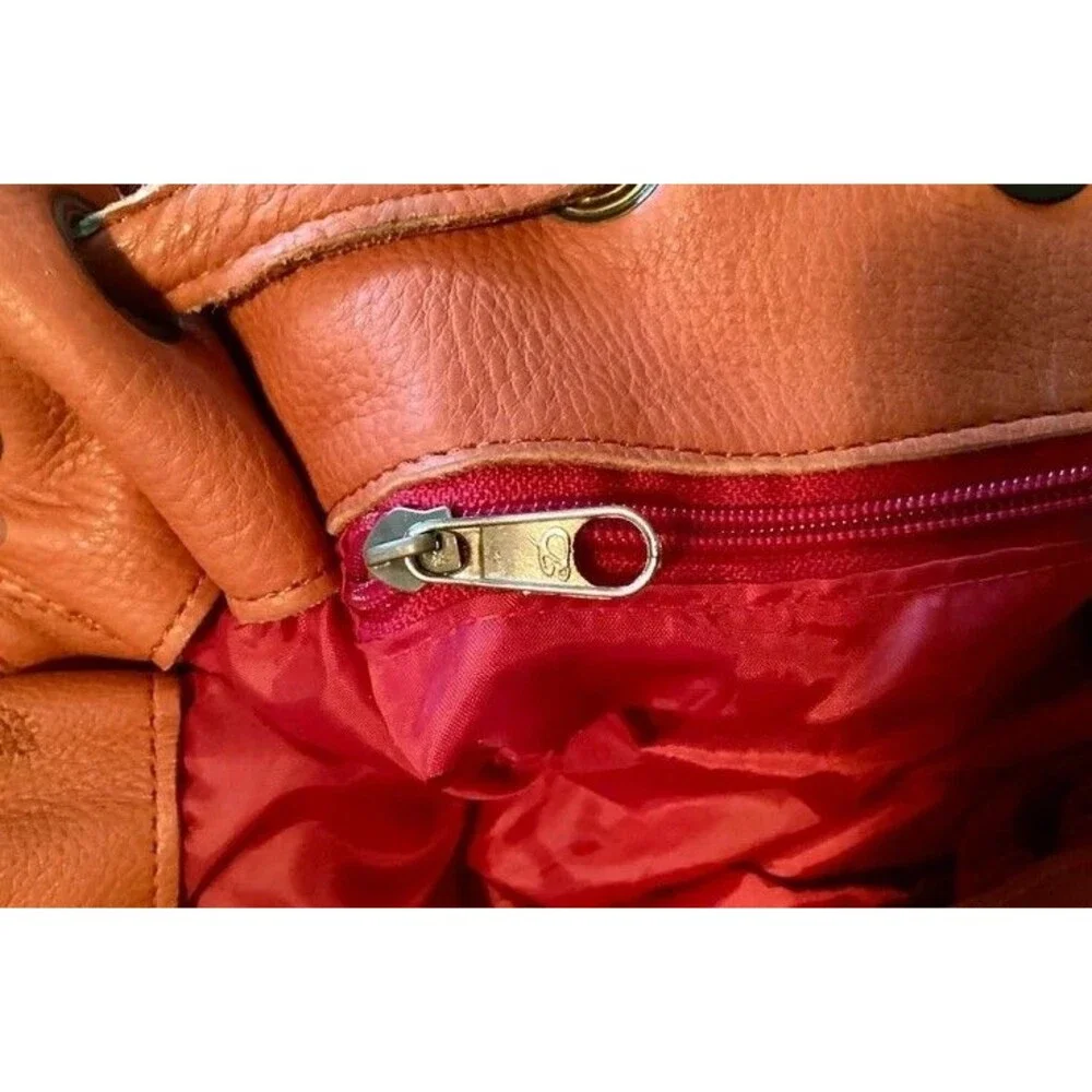 Women's Vintage Genuine Leather Orange Brown Bag Shoulder Purse Zippers Pockets